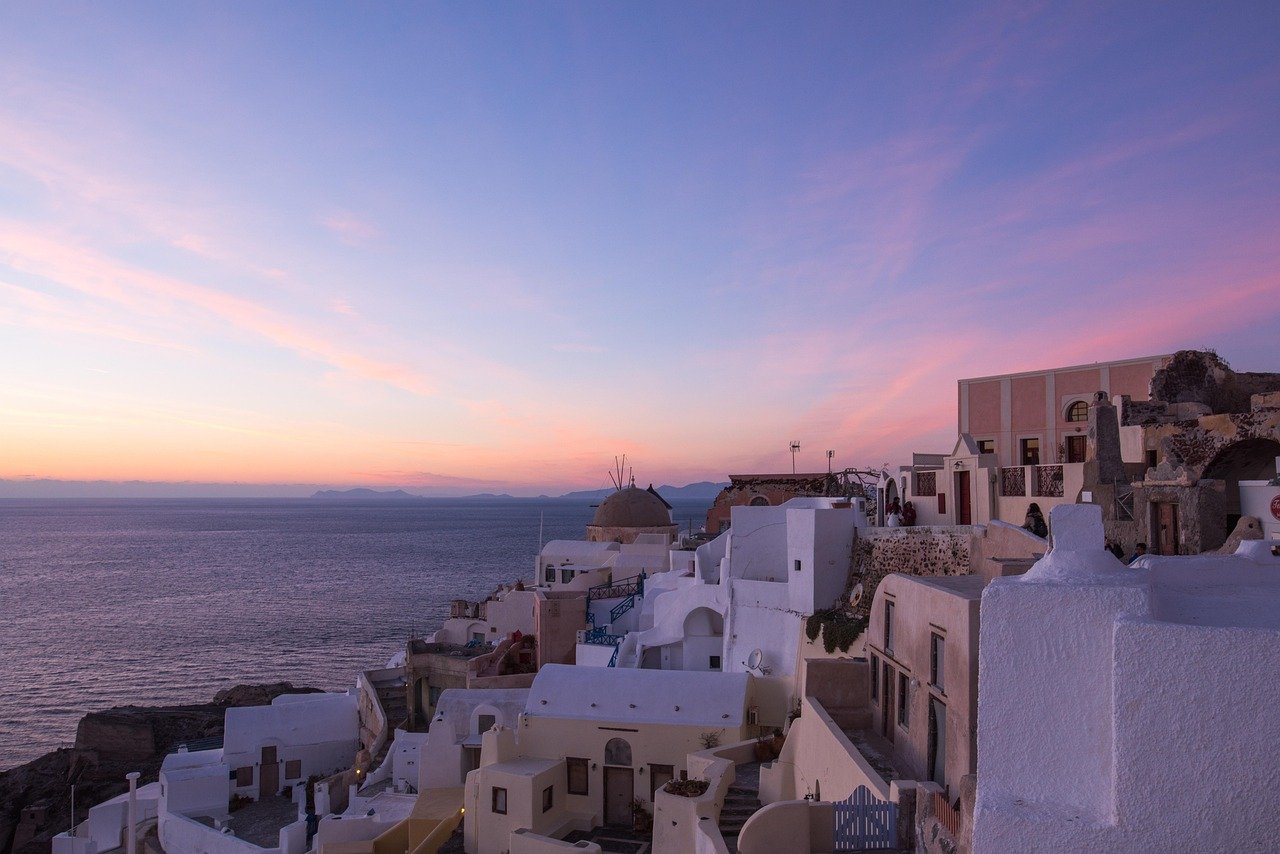 Santorini village sunset